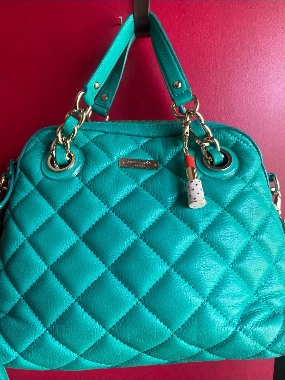 Kate Spade for Target Red Lipstick gold & cream bag charm or key chain NWOT - Picture 6 of 6